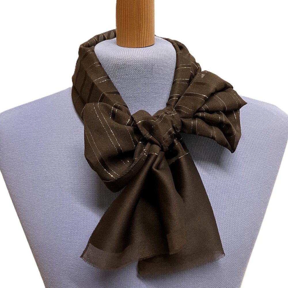 Monique Martin Sheer Scarf Brown with Gold Vintage Head Neck Hair Accessory